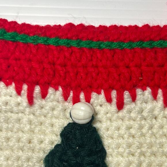 Vintage Retro Crochet Christmas Stocking Santa Fuzzy Beard Handmade 12 Inches - Picture 5 of 7